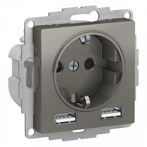 Розетка AtlasDesign ATN000930 SO+USB 5v/2.4A 16А сталь Розетка AtlasDesign ATN000930 SO+USB 5v/2.4A 16А сталь