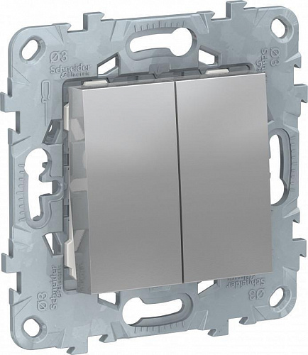 Выключатель Schneider UNICA NU521130 СУ 2 клав алюминий Выключатель Schneider UNICA NU521130 СУ 2 клав алюминий