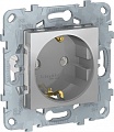 Розетка UNICA NU503730 СУ 1ая c\з шторки алюминий Розетка UNICA NU503730 СУ 1ая c\з шторки алюминий
